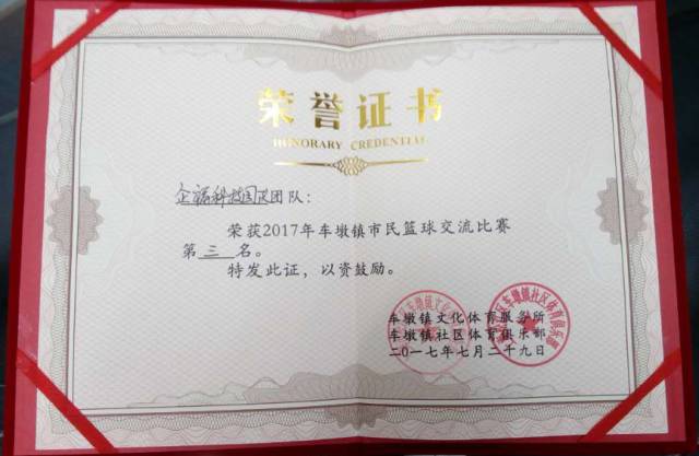 2017.7“企福科技园篮球队”荣获车墩镇篮球交流赛季军