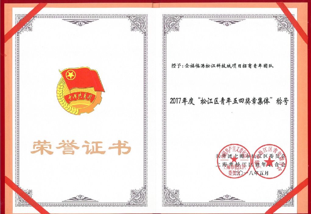 2018.5企福招商团队荣获2017年度“松江区青年五四奖章”